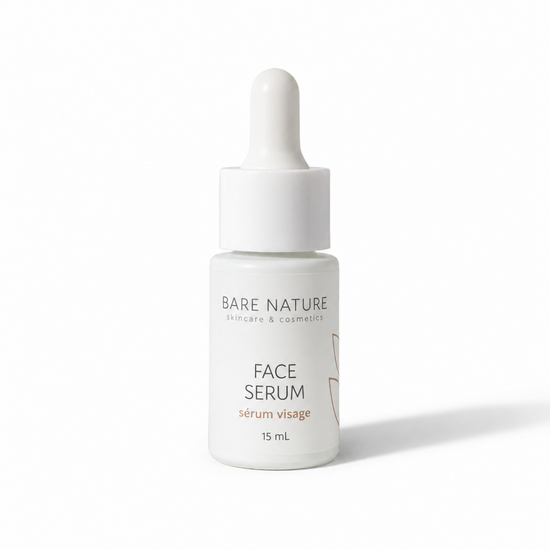 Bare Nature face serum bottle on a white background