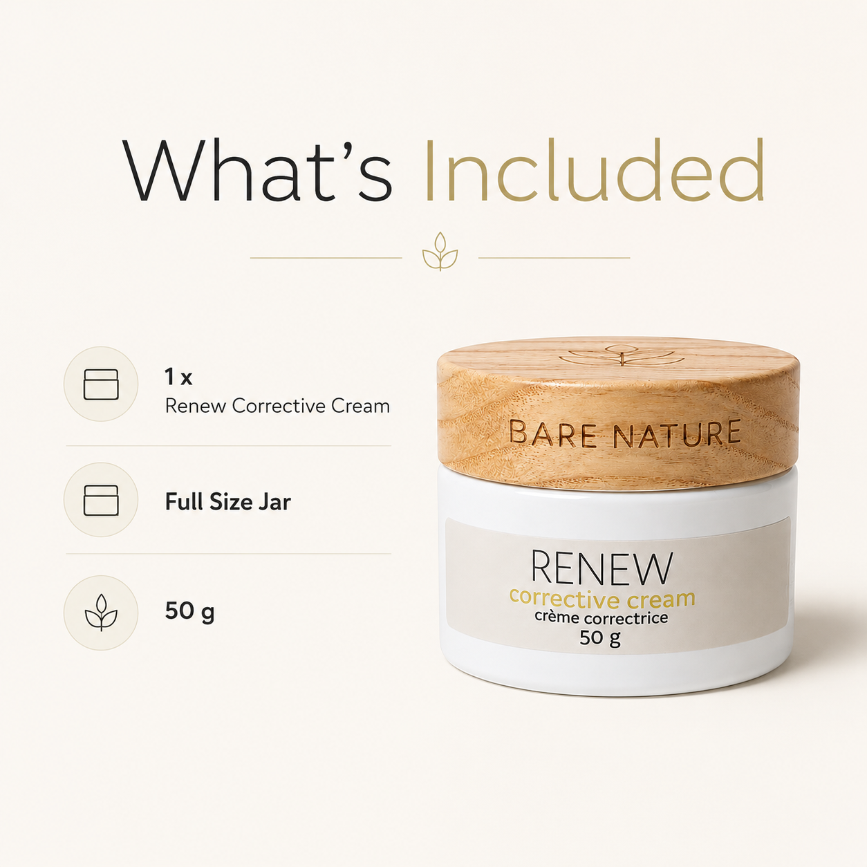 Bare Nature Renew Corrective Cream jar with wooden lid on a white background